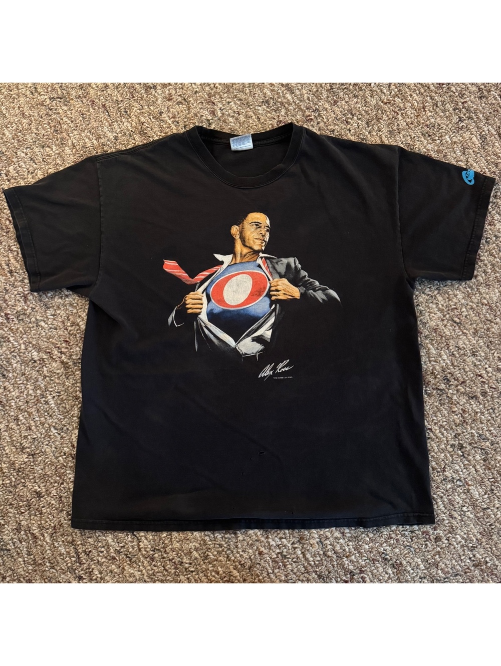 Barack Obama Superman T Shirt Alex Ross Art Graffiti Vintage 2008 Adult XL